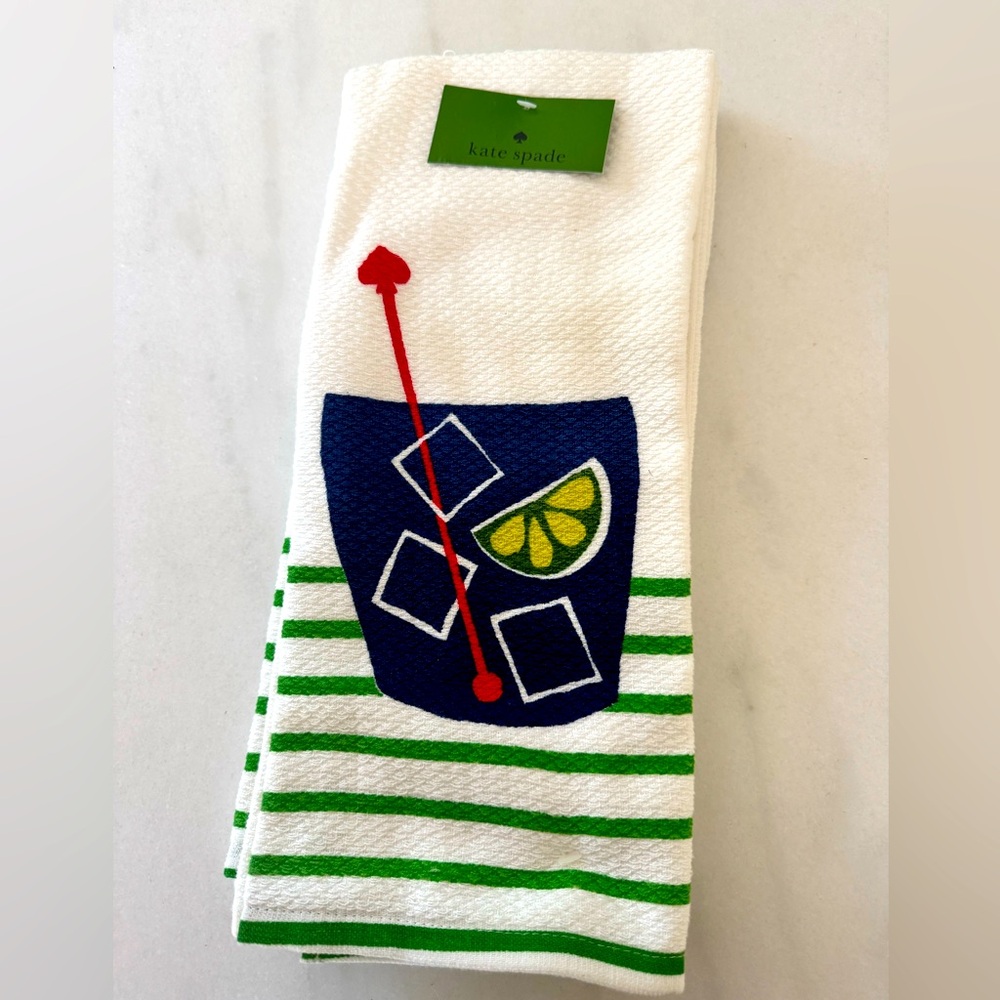 NWT Kate Spade White Towels with Blue Cocktail Design